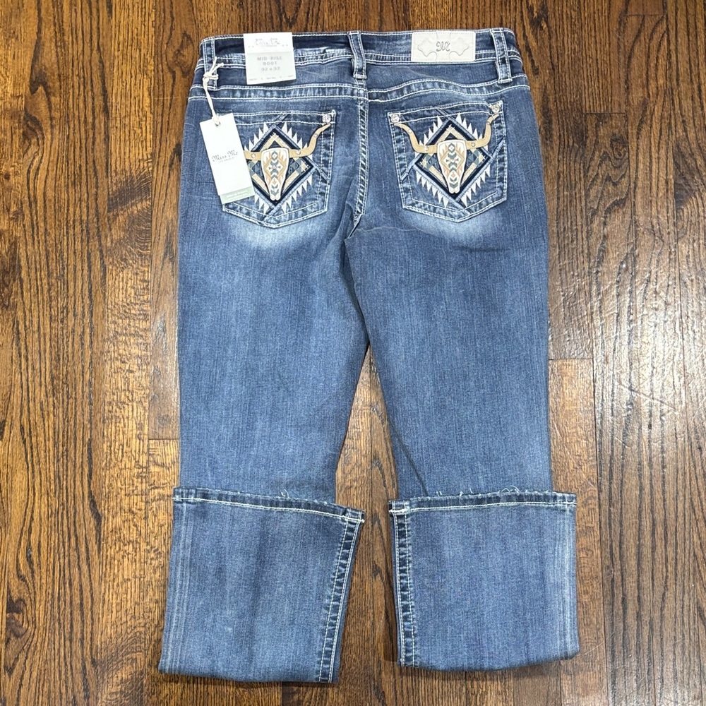 Miss Me Western Blue Boot Cut Jeans with Embellished Pockets size 32